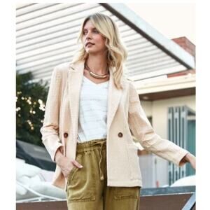 Daniel Rainn Anthropologie Carlee Corduroy Blazer 2X Plus Size Cream Preppy Boho